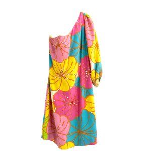 Lilly Pulitzer Teresa Kamikaze Sequin 100% Silk Floral One Sleeve Dress Womens 8